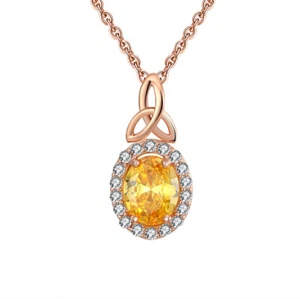 Oval Pendant Necklace for Women Yellow Cz Rose Sterling Silver Ginger Lyne - Picture 1 of 6