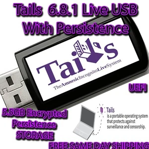 Tails 6.8.1 Bootable LIVE USB Flash Drive | 5.5GB Persistent Storage | Encrypted - Picture 1 of 1