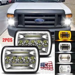 2Pcs 5x7" 7x6" LED High Low Beam Headlights For Ford E-150 E-250 E-350 Econoline - Foto 1 di 23