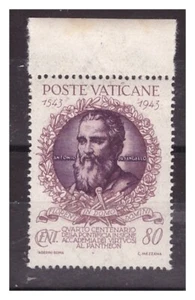 VATICANO 1944 - VIRTUOSI   CENT. 80  SENZA " S " di STADERINI  NUOVO **  MNH - Picture 1 of 2