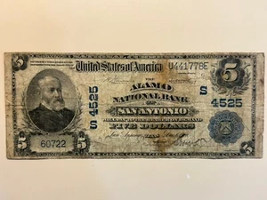 Alamo National Bank, San Antonio Texas, 5 $ 1902 Nationalbanknote, einfache Rückseite - Bild 1 von 8