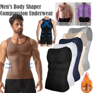 Men's Compression Shirt Slimming Body Shaper Vest Workout Tank Tops Abs Abdomen - Picture 1 of 18