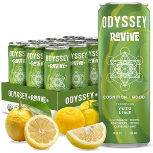 Odyssey Revive Sparkling Hydration Drink w/L Theanine, Lions Mane, 12 Pack - Picture 1 of 7