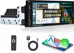 7" 1 DIN Android 13 Autoradio mit Carplay GPS Navi WiFi Bluetooth USB RDS 2+64GB - Bild 1 von 23