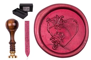 SIEGELSET SIGILLUM TEAKHOLZ SYMBOLE HERZ INCL. SIEGELWACHS ROT-METALLIC - Bild 1 von 5