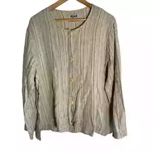 Cárdigan túnica de lino para mujer talla grande 100 % lino a rayas con botones bebé muñeca - Imagen 1 de 6