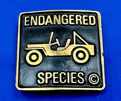 Hebilla de cinturón pequeña de latón macizo Willys Jeeps especies en peligro de extinción de DynaBuckle Foto 1 de 4
