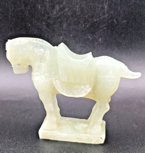 HERMOSO CABALLO DE JADEÍTA TALLADO A MANO ESTILO ESPIGA CHINO VINTAGE c1970 v/g - Imagen 1 de 6