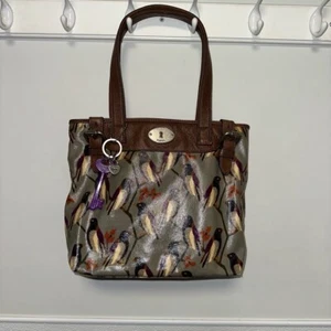 Fossil Bird Print Tote Bag Gray Brown / used condition - Picture 1 of 16