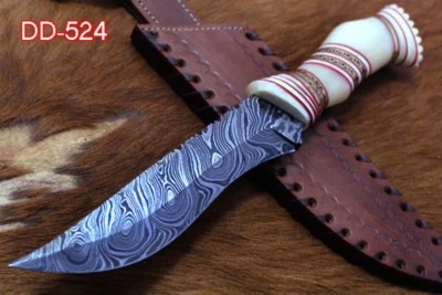 14" Custom skinning knife, Hand Crafted scale with engraved brass, Cow sheath - Image 1 of 4