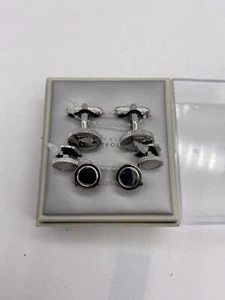 NEW Perry Ellis Portfolio Men's Baroque Silver Tone Cuff Links & Stud Set EUC - Picture 1 of 4
