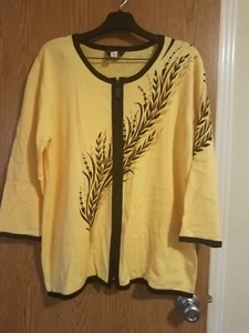 Bob Mackie Wearable Art Yellow Black Zipper Cardigan Sweater Ladies XL - Picture 1 of 5