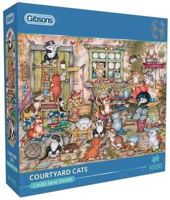 NEW Gibsons Jigsaw Puzzle 1000 Pieces Courtyard Cats 9+ Ages - Image 1 of 2
