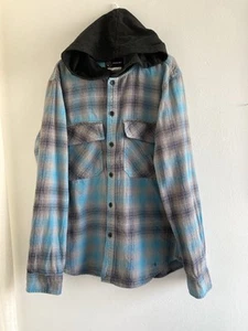 Original Use Blue Plaid Flannel Shirt With Hoodie Size Medium - Picture 1 of 10