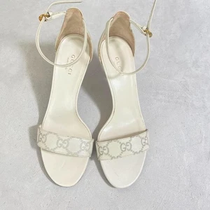 Sandalias GUCCI Mules Talla EU 34.5 US 4.5 Tacón GG Cuero Blanco Mujer - Imagen 1 de 11