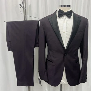 Tuta smoking M&S EVENINGWEAR bordeaux slim fit 2 pezzi cena C40L W34 L29 - Foto 1 di 21