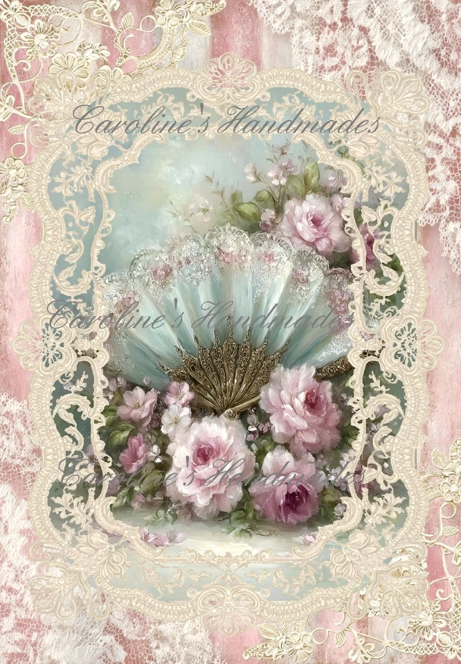 Shabby Chic Fan Roses & Lace Designer Cotton Fabric Quilt Block Multi-size - Image 1 of 1