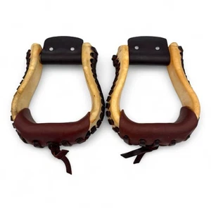 Weaver Style Equine Stirrups Natural Leather Covered Bell - Picture 1 of 11