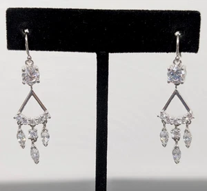 Silver Tone Chandelier Earrings Clear Rhinestone Dangle Drop Bridal Formal Jewel - Picture 1 of 6