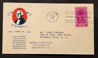 Travelstamps: 1939 US FDC - Washington’s Inauguration 150th Anniversary  - Image 1 of 4