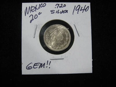 1940 MEXICO 20 CENTAVOS SILVER SUPER NICE GEM!! - Image 1 of 2