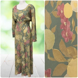Vintage 80s CAROLE LITTLE Dress Womens 12 Floral Maxi Retro 40s Shoulder Pads - Picture 1 of 15