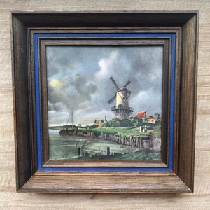 Vintage Holländische Windmühle gerahmte Keramikfliese Kunst - Bild 1 von 8