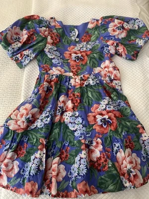 VESTIDO FORRADO NIÑAS JANIE AND JACK TALLA 8 AZUL PK GRN FLORAL CON MANGAS BURBUJA Foto 1 de 4