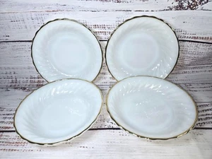 Fire King Anchor Hocking opal milk glass scalloped bowls Gold trim set-4 7.5in - Picture 1 of 8