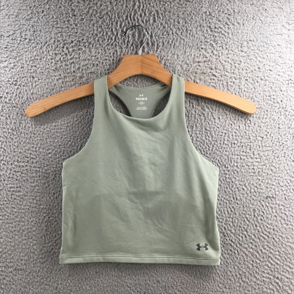 Under Armour Tank Top Womens Large Green Racerback Cropped Fitted Pullover Sport - Image 1 of 4