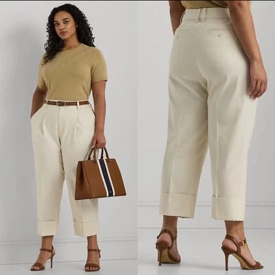 Ralph Lauren Double Faced Stretch Cotton Ankle Pant Winter Cream 20W New * Read  - Image 1 of 4