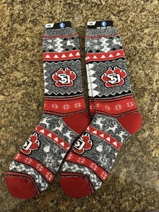South Dakota University NCAA Ugly Christmas Sweater Holiday Crew Socks Sz Large - Picture 1 of 14