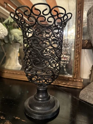 Vintage Metal Wire Candleholder 10” French Styled Scrolls Heavy Outdoor Indoor - Image 1 of 4