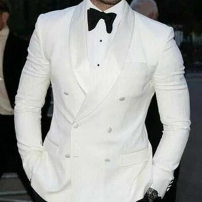 Traje Blanco Para Hombre Blazer Doble Pecho Boda Esmoquin Formal Baile de graduación Traje Personalizado Foto 1 de 4