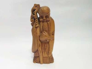 Statuina vintage decorativa cinese in legno dio della longevità - Foto 1 di 9