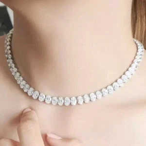 30Ct Oval Cut Lab Created Diamond Women's Tennis Necklace 14k White Gold Plated - Picture 1 of 8