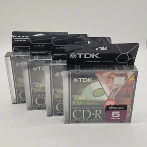4x 5 Packs Lot (20 Discs Total) TDK CD-R Discs 80 min 48x 700 MB Photo Storage - Picture 1 of 4