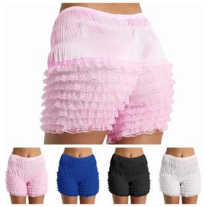 Womens Tiered Ruffle Lace Booty Shorts Panties Dance Bloomers Pettipants Knicker - Picture 1 of 50