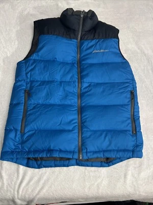 Eddie Bauer Puffer Vest Mens S Blue Full Zip Quilted Goose Down Nylon Jacket - Image 1 of 4