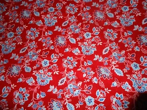 ¡TELA FOLK AMERICANA JENNIFER BRINLEY FLORES ROJAS AZULES 9 YARDAS ¡UNA SOLA PIEZA!  - Imagen 1 de 5