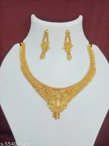 India  Traditional One Gram Gold Choker Necklace Set For Women & Girls Freeship - Picture 1 of 4
