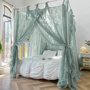 Fairy Lace Sqaure Mosquito Net Three Door Rail Supported Bedding Netting Modern
