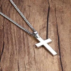 Mens stainless steel Gold Silver cuban jesus cross pendant necklace chain m 34