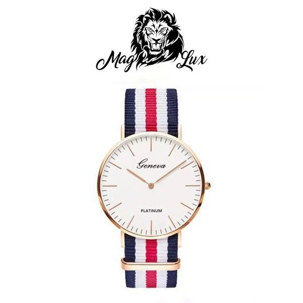 OROLOGIO UNISEX UOMO DONNA ELEGANTE CINTURINO IN NYLON QUARZO GENEVA OROLOGI - Immagine 1 di 1