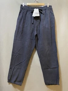 NWT ZARA Women Elastic Waist Hi-Rise Lyocell Cotton Raw Hem Joggers Size XL Gray - Picture 1 of 12