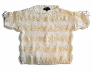 TWIN SET Simona Barbieri Maglione Bambina 8 Cotone Maglia Top Avorio Frange Righe N - Foto 1 di 3