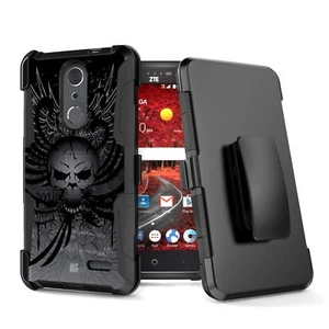 Für ZTE Blade Spark Z971, Grand X4 Panzer Holster Clip Hülle grau geflügelter Totenkopf - Bild 1 von 3