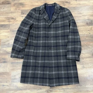 Tommy Hilfiger Coat Men’s 42 Gray Blue Plaid Pea Coat - Picture 1 of 9