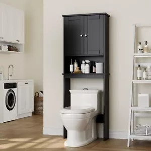 Over The Toilet Storage Cabinet for Bathroom, Black Bathroom Storage Organizer - Picture 1 of 7