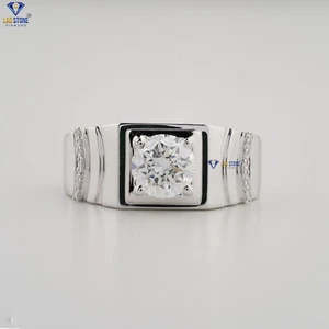 Anello 1,35 TCW Taglio Rotondo Uomo Diamanti Coltivato Labetra Argento 925 - Foto 1 di 4